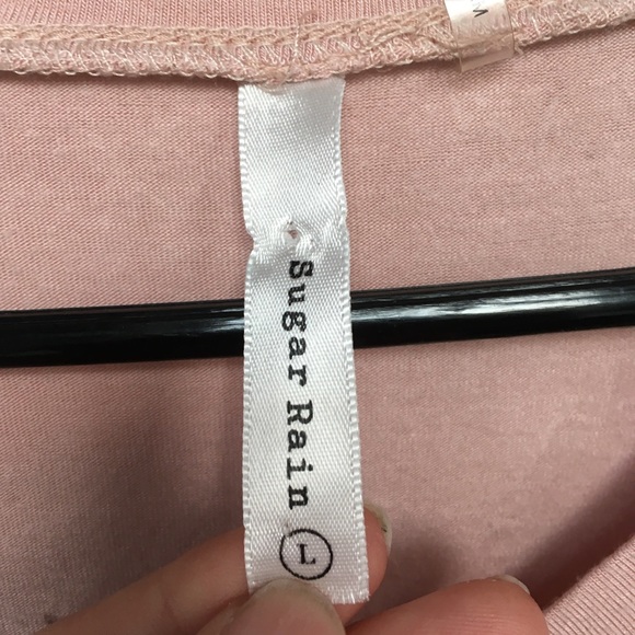 Light Pink V Neck T-shirt Button Sleeves Top Rose - Picture 2 of 5